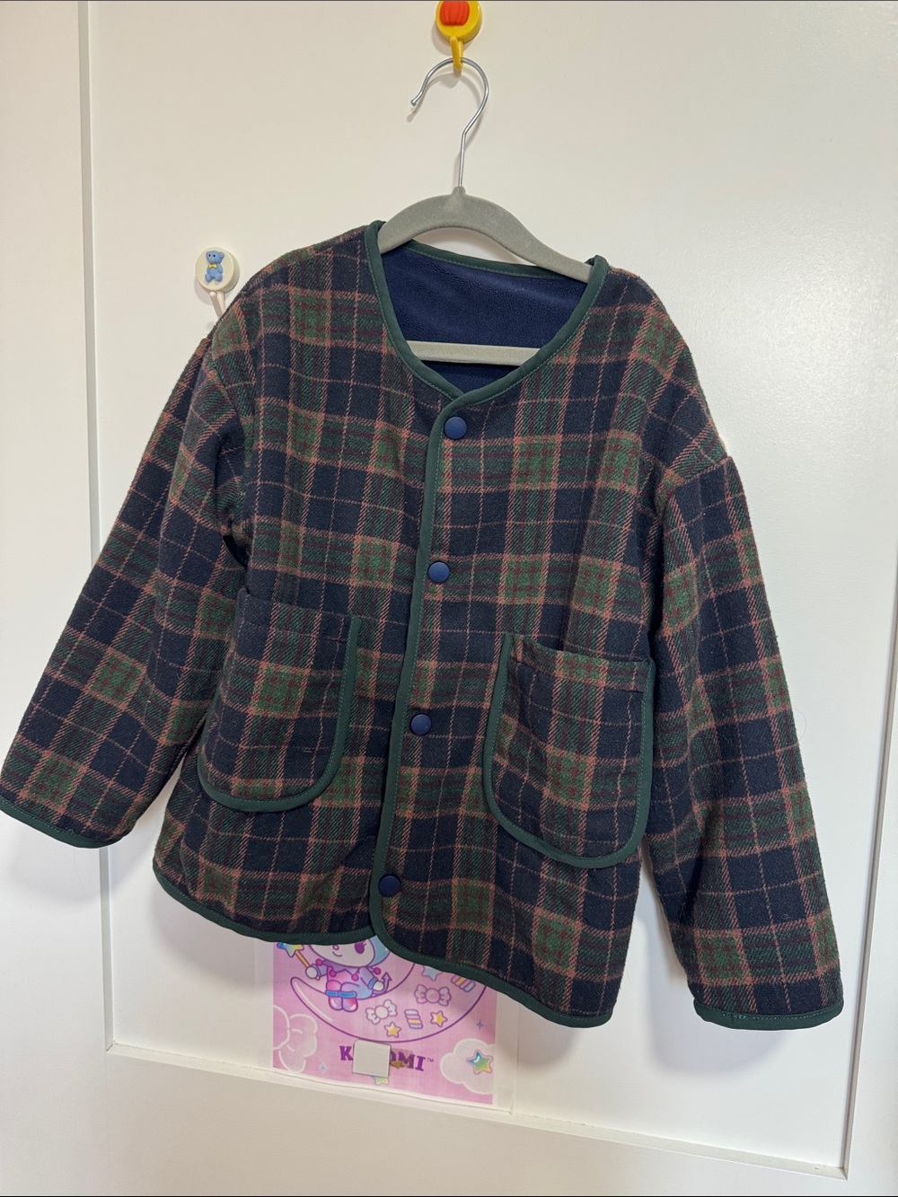 Unbranded Kids Plaid Quilted Reversible Jacket in Navy & Green